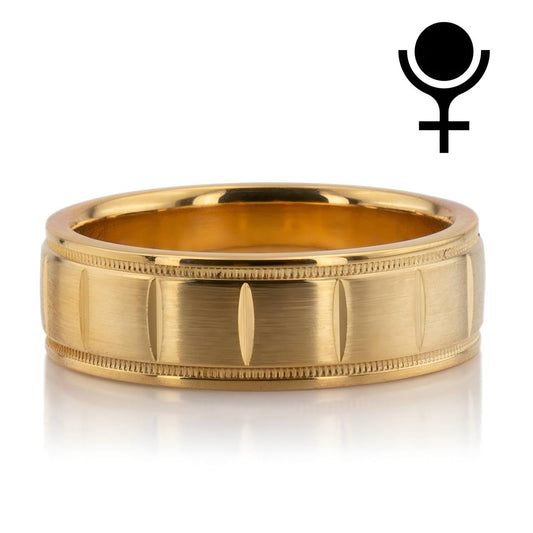 Diagonal Cut Mil Diamond Carved Wedding Band – Satin Finish