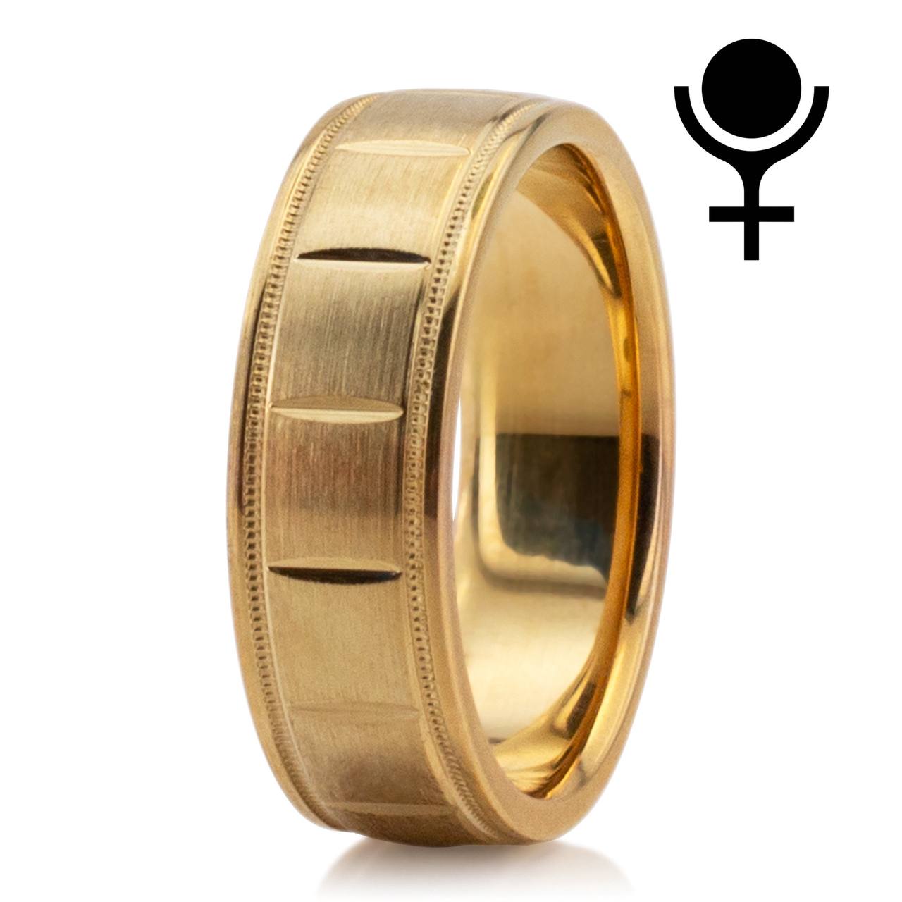 Diagonal Cut Mil Diamond Carved Wedding Band – Satin Finish